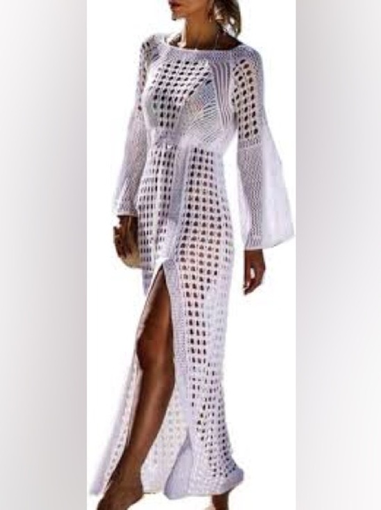 Other - White Crochet Long Sleeve Maxi Cover-Up Dress